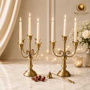 Antique Brass 5 Arms <b>Tall</b> Candelabra Stainless Steel Taper Candle Holder Eco-Friendly Handmade Vintage Wedding <b>Table</b> Centerpiece - Product Image 2