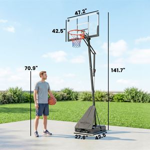 8-10ft Adjustable Portable Basketball Hoop 47 Inch Shatterproof Backboard Steel <b>Pole</b> Rim Action <b>Grip</b> Outdoor Adjustable - Product Image 3