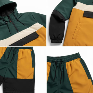 Men's Hooded Color Blocking Windbreaker Jacket and Shorts Set Breathable Polyester Summer Sporty Outdoor Wear - Product Image 4