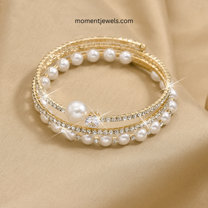 Luxury Freshwater Pearl <b>Bangle</b> <b>Bracelet</b> for Women Gold Silver Plated Round Pearl Rhinestone Charm <b>Bracelet</b> - Product Image 5