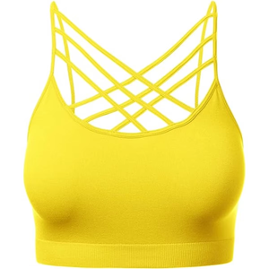 Women Sports Bra Yellow Criss Cross <b>Strappy</b> Crop <b>Top</b> Fitness Yoga Workout Activewear Custom OEM Wholesale Supplier - Product Image 3