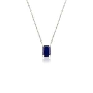 14k <b>Solid</b> <b>Gold</b> Blue Sapphire Diamond <b>Pendant</b> Necklace-Vintage Wedding Chain - Product Image 2