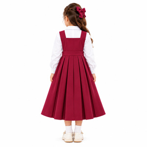Uniforme Escolar para Niñas, Color Rosa Oscuro, Blusa Blanca de Manga Larga, Falda Plisada con Detalle de Botones - Product Image 6