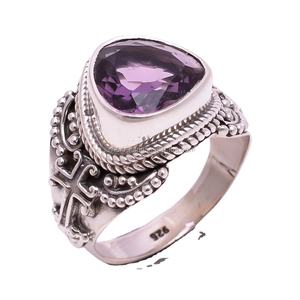 Bague améthyste unisexe en argent sterling 925 avec incrustation 18 carats pour fiançailles ou fête de mariage - Product Image 1