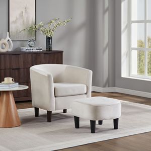 Poltrona Moderna in Velluto Bianco con Poggiapiedi, Sedia d'Accento per Soggiorno e Camera da Letto - Product Image 5
