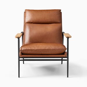 Fauteuil de salon moderne en cuir avec pieds en métal et accoudoirs en bois, dossier solide, design ergonomique pour usage intérieur - Product Image 2