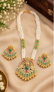 Conjunto de Collar y Aretes TISHYA DIAMOND, Chapado en Oro Étnico con Moissanita, Diseño Floral con Perlas de Imitación, para Mujer, Joyería de Boda - Product Image 2