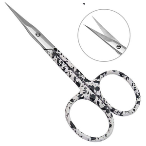 Ciseaux à cuticules en acier inoxydable, lame droite, pointe acérée, trou rond, manche noir et blanc moucheté, outils de beauté pour adultes, durables - Product Image 5