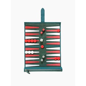 Ensemble de backgammon de luxe portable en cuir enroulable, jeu de voyage artisanal en daim avec poche zippée, dés et jetons - Product Image 2