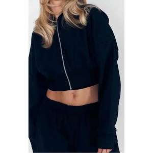 Conjunto de 2 Piezas para Mujer, Color Negro, Top Corto con Cremallera y Pantalones Anchos de Pierna Ancha, Corte Holgado, Informal, para Todas las Temporadas, Tejido de Poliéster - Product Image 6