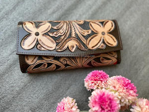 New Bohemian Hand Tooled Leather Saddle Blanket Tassel <b>Handbag</b> Stylish Hand Carving Leather Floral Wallet Combo Set for Women's - Product Image 3