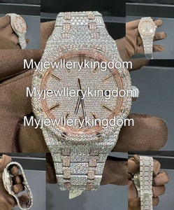 Montre en acier inoxydable entièrement sertie de diamants Moissanite VVS, mouvement à quartz, best-seller - Product Image 3