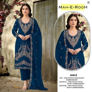 High on Demand Salwar Suit 9000 <b>Velvet</b> with Heavy Embroidered Coding Work Pakistani Suit from Indian Supplier - Product Image 2