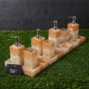 Resin <b>Bathroom</b> Accessories <b>Set</b> Gold Foil Four Piece <b>Soap</b> <b>Dispenser</b> Toothbrush Holder Tray Easy Clean for <b>Bathroom</b> - Product Image 6