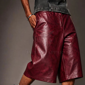 High Quality PU <b>Leather</b> <b>Men</b> <b>Leather</b> Jorts Loose Fit Knee Length Drawstring Waist Custom Logo Available - Product Image 4