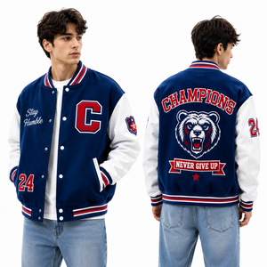 Chaqueta Letterman de Cuero, Cuerpo de Lana Premium, Mangas de Cuero, Estilo Bomber, con Parches de Logotipo Personalizados, Ropa Deportiva, Ropa de Calle, Global - Product Image 4