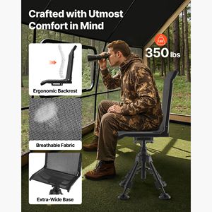 Sedia da Caccia Girevole a 360 Gradi Silenziosa, Struttura in Acciaio Resistente, Pieghevole e Portatile - Product Image 2
