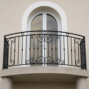 Rampe de balcon en fer forgé sur mesure, balustrade décorative en métal avec finition thermolaquée, garde-corps extérieur de sécurité pour maison de luxe - Product Image 1