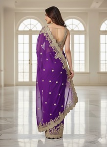 Sari indien ethnique traditionnel de créateur, brodé, pour mariage, fête et événements festifs, tenue tendance pour femme - Product Image 4