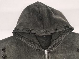 Sweats à capuche zippés personnalisés en coton vieilli vintage 500 g/m² avec patch brodé, coupe oversize, effet délavé, en molleton bouclette français - Product Image 6