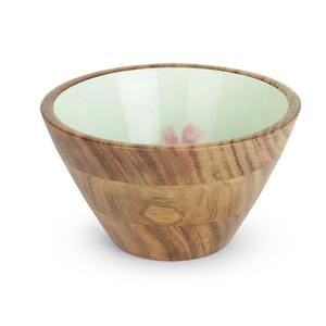 Bols de service en bois d'acacia pour la cuisine et la table à manger, bols décoratifs en bois imprimés, bols pour collations et desserts, imprimé floral vert - Product Image 1