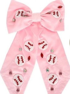 Pince à cheveux en satin rouge avec perles, idéale pour les jours de match, accessoire de coiffure pour équipes sportives et cheerleaders - Product Image 3