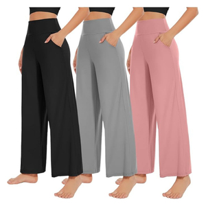 Women's High Waisted Wide Leg <b>Pant</b> Solid Color Loose Ankle Length With Pockets Knitted Cotton Spandex Casual Summer Women's <b>Pant</b> - Product Image 1