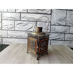 Brass Lantern With Intricate Cutout Design Portable Home Decoration Handmade Metal Candle Holder - Product Image 3