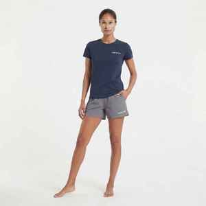 Women's <b>Navy</b> Blue O-Neck Short Sleeve T-Shirt With Gray Above Knee Shorts Set Casual Two Piece Cotton Outfit Regular Fit - Product Image 1