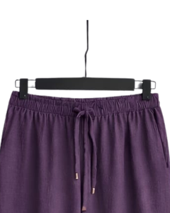 Ensemble deux pièces décontracté en coton et lin pour femme : chemise gris clair et pantalon large violet – Fabricant OEM personnalisé - Product Image 6