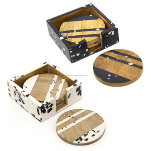 Sous-verres en bois et résine faits à la main, écologiques, au design indien traditionnel et classique, services à thé personnalisés, vaisselle KISWAH CRAFT Uttar - Product Image 2