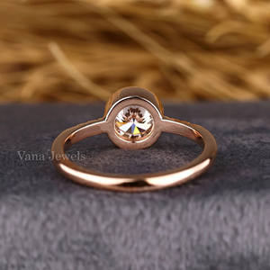 Solitaire Art déco Milgrain lunette bague de réglage en or massif 14 carats avec diamant de laboratoire de coupe ronde pour la fête porter bague cadeau elle - Product Image 6