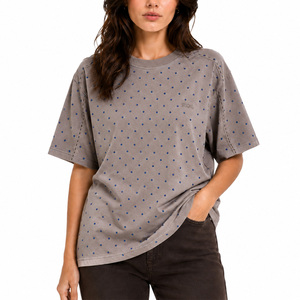 <b>Rhinestone</b> Scattered women's shirt Custom Logo Drop Shoulder Modern Streetwear DTG Oversized T-Shirt Royal Blue <b>Rhinestones</b> <b>Top</b> - Product Image 1