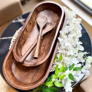Bandeja Decorativa Multiusos de Madera Clásica Ecológica Hecha a Mano, Tazón para Masa Pulido, Soporte para Pan y Frutas, Estilo Rústico para Mesa - Product Image 1