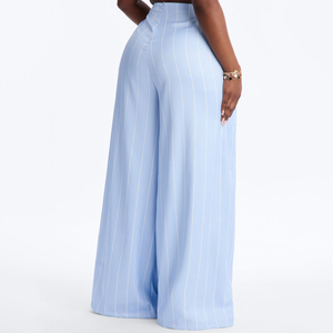 Women's Summer Elegant Party Palazzo Pants Elastic Waist Breathable Worsted Plain Dyed Solid Wide Leg Anti-Pilling Pants - Product Image 3