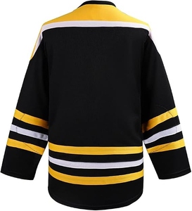Wholesale Men's Ice Hockey Jersey Blank Practice Sportswear With Lace-up Collar in Black and Yellow Stripes - Product Image 3