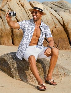 เสื้อชายหาดใส่สบายสำหรับผู้ชาย ฤดูร้อน น้ำหนักเบา ระบายอากาศได้ดี ลายพิมพ์ฮาวาย โพลีเอสเตอร์ แขนสั้นลำลอง ไซส์ใหญ่ - Product Image 4