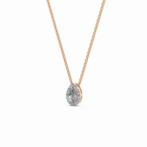 Majestic Pear & Round Cut Halo Lab Grown Diamond <b>Pendant</b> <b>Necklace</b> with Link Chain 18K <b>Rose</b> <b>Gold</b> 0.578 Cts Women's Engagement - Product Image 2