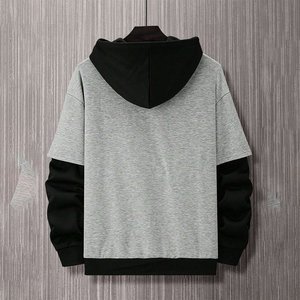 Sweat-shirt à capuche surdimensionné pour homme, gris et noir, manches longues, décontracté, pour l'automne, tricoté, coupe classique, couleur unie - Product Image 6