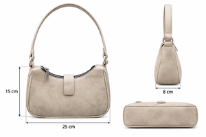Beige Geometric PU Mini Shoulder <b>Bag</b> Vintage Flap Purse Zipper Closure Portable Small <b>Handbag</b> for Daily <b>Travel</b> Shopping Women - Product Image 2