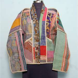 เสื้อแจ็คเก็ต Kantha ดีไซน์เนอร์ ART&ART ผ้าฝ้าย 100% หลายสี สไตล์เดนิมลายปักแบบชาติพันธุ์ ติดกระดุม ทำมือ วินเทจ สำหรับฤดูหนาว ขายส่ง - Product Image 1