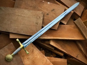 ดาบเหล็กทำมือ ใบตรง ด้ามทองเหลือง พร้อมด้ามไม้ สำหรับงาน DIY ความหนา 0.6 มม. - Product Image 1
