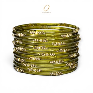 Ensemble de bracelets en verre de style Kashmiri Raindrop, couleur vert olive, pour mariage, pour femmes, au prix de gros le plus bas - Product Image 5