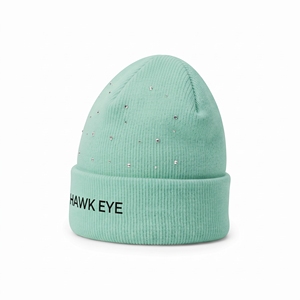 Bonnet en tricot acrylique unisexe vert menthe avec strass œil de faucon, style décontracté, 56-58 cm - Product Image 2