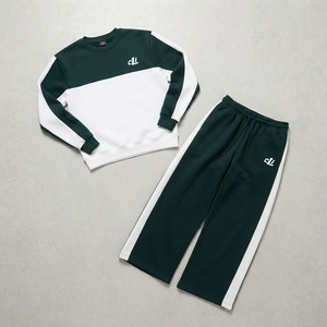 Conjunto de Sudadera Oversize de Felpa de Algodón Grueso con Cuello Redondo y Pantalones Jogger Anchos Holgados, Estilo Urbano, con Paneles de Contraste Personalizados - Product Image 5