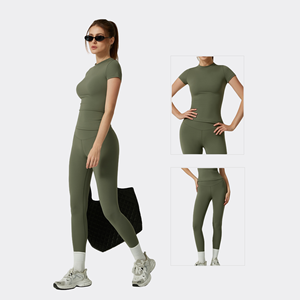 Offre Spéciale – Ensembles de Yoga et Tenues de Sport pour Femmes, Personnalisables avec Logo, Extensibles dans les Quatre Sens, Motif Écossais, 2 Pièces, Séchage Rapide, Respirants, pour Entraînement en Salle de Sport - Product Image 2