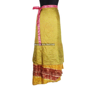 Jupe portefeuille réversible en soie pour femme, taille unique, style bohème chic, multicolore, confortable, tendance, pour l'été, inspirée du sari magique, style hippie. - Product Image 1