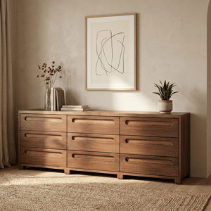 Commode Oaklyn de style Japandi en bois massif, écologique et durable, finition grain de bois naturel, armoire de rangement scandinave pour salon - Product Image 4