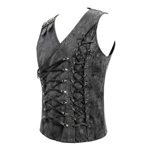 Fashion Men's Outfit <b>Punk</b> Sleeveless Waistcoat Gothic Lace-Up Detailing Rock Motorcycle Vest Coat 2026 - Product Image 3