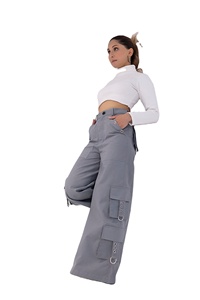 Pantalones cargo rectos de moda urbana europea y americana para mujer, con múltiples bolsillos, de cintura alta, delgados y holgados. - Product Image 3